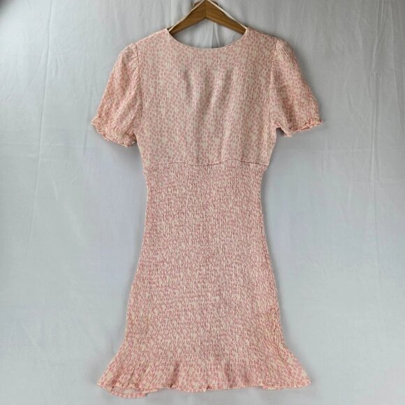 Zara Pink Ditsy Floral Smocked V-Neck Mini Dress Size Large - Picture 7 of 15